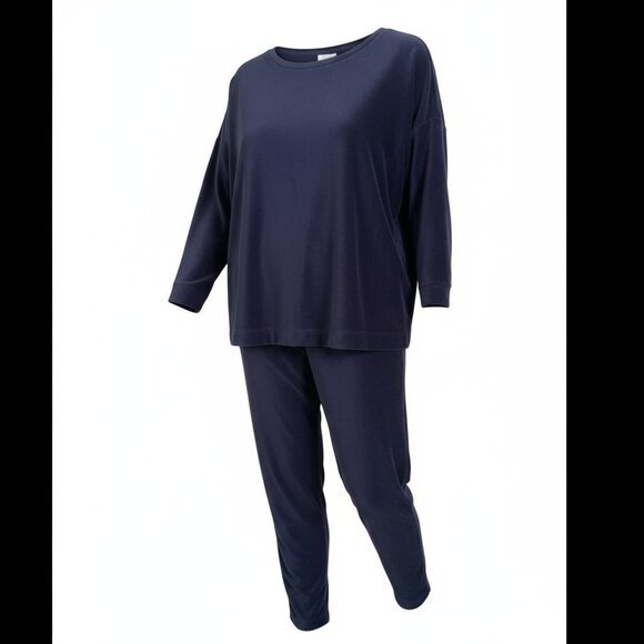 J.Jill Pure Ribbed Velour Navy Blue Crew Sweatshirt Elastic Waistband Pantsuit - Picture 13 of 14